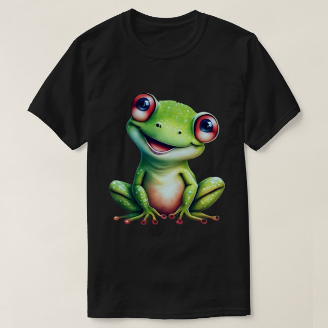 Camiseta Rana verde adorable con ojos anchos y sonrisa (Diseño del anverso)
