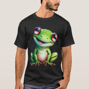 Camiseta Rana verde adorable con ojos anchos y sonrisa