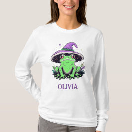 Camiseta Rana verde con sombrero de bruja morado