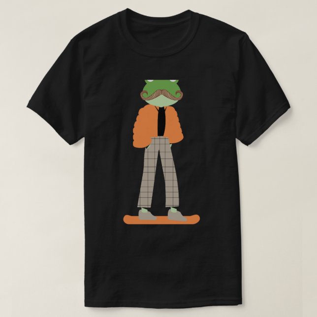 Camiseta Rana verde en patineta con bigote (Diseño del anverso)