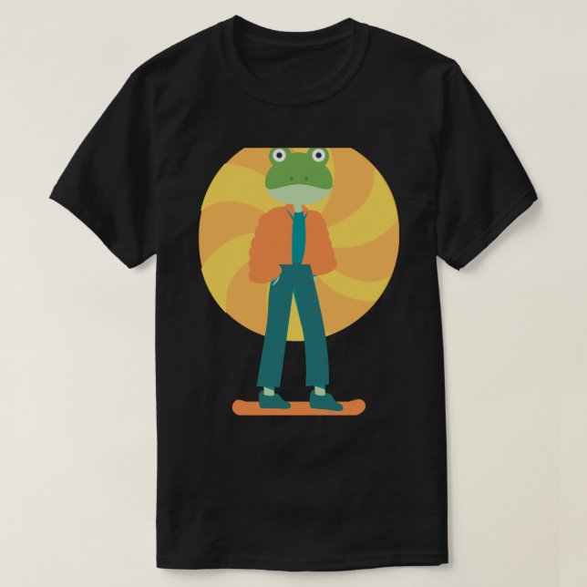 Camiseta Rana verde en patineta con bigote (2) (Diseño del anverso)