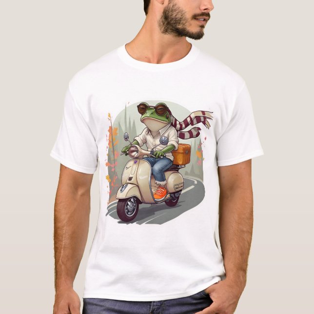 Camiseta Rana Whimsical En Arte Retro Scooter. (Anverso)