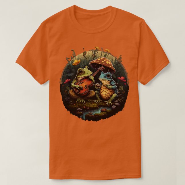 Camiseta ranas estéticas tocando ukelele en hongos (Diseño del anverso)