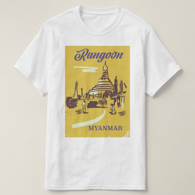 Camiseta Rangoon Myanmar vintage travel poster (Diseño del anverso)