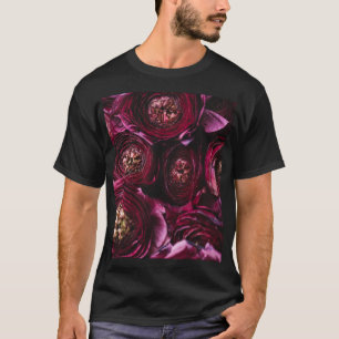 Camiseta Ranunculus morado oscuro, floreciente acercamiento