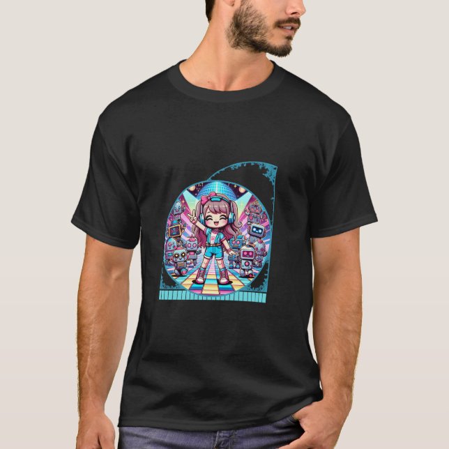 Camiseta Ranura de Fiesta de danza retro robot de Kawaii An (Anverso)