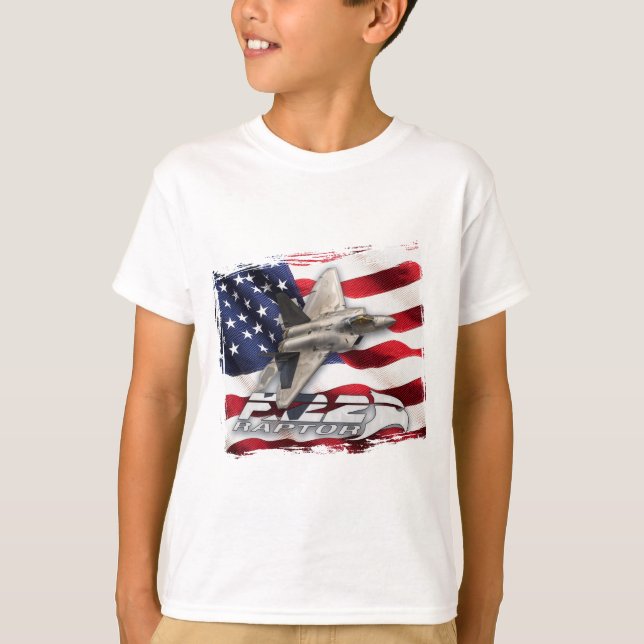 Camiseta Rapaz F-22 y bandera americana (Anverso)