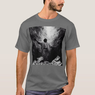 Camiseta rapero celestial sosteniendo pilas de dinero por 8