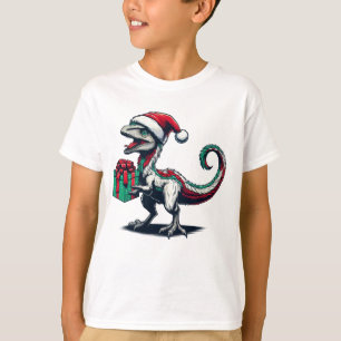 Camiseta Raptor con gorro de Santa de Navidad