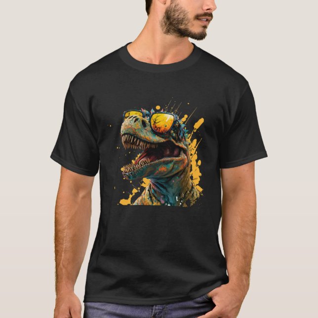 Camiseta Raptor de dinosaurio divertido Guay con gafas de s (Anverso)