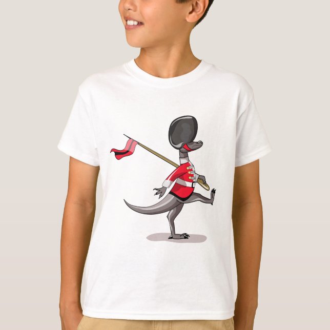Camiseta Raptor Vestido Como Guardia Británica. (Anverso)