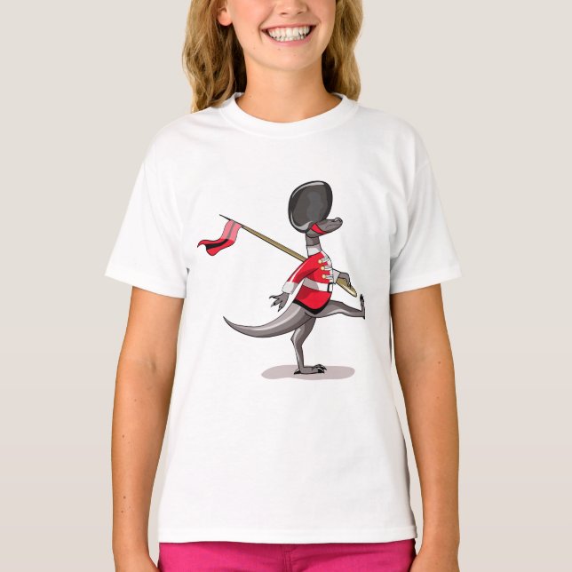 Camiseta Raptor Vestido Como Guardia Británica. (Anverso)