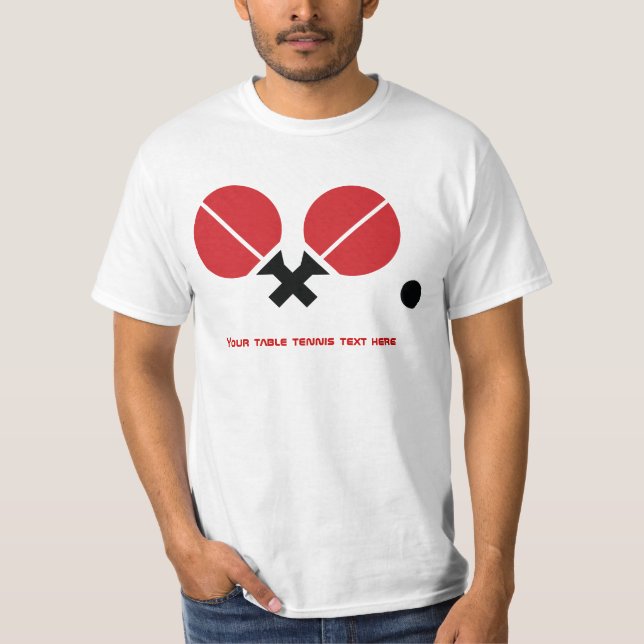 Camiseta Raquetas de ping pong de ping pong y pelota negra, (Anverso)