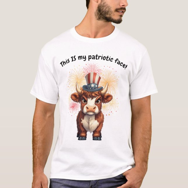 Camiseta Rara gruñida cara patriótica vaca de tierras altas (Anverso)