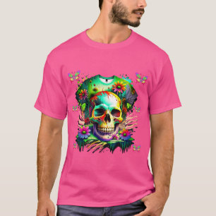 Camiseta Raro hasta el final - Calavera psicodélica y flora