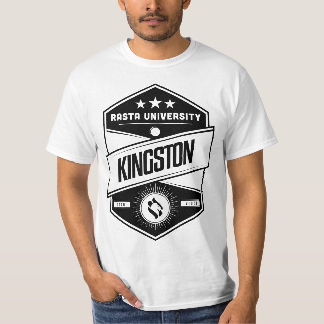 Camiseta Rasa University Kingston Good Vibes Reggae (Anverso)