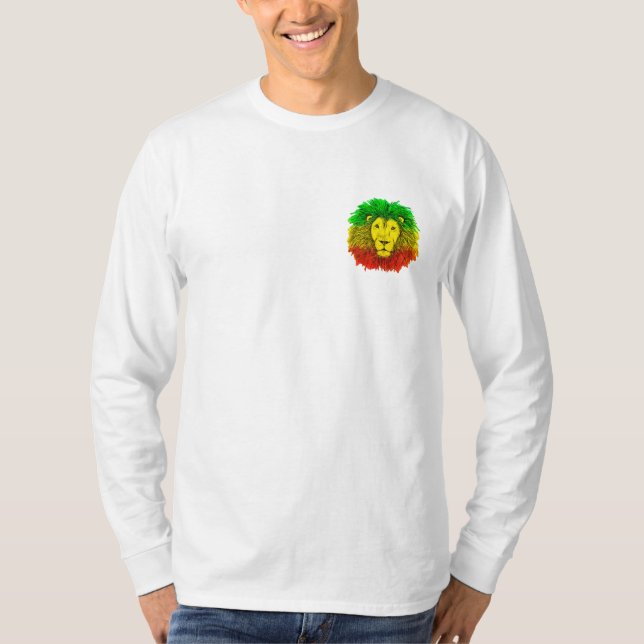 Camiseta Rasta cabeza de león rojo dibujo verde amarillo Ja (Anverso)