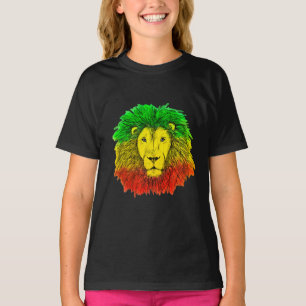 Camiseta Rasta cabeza de león rojo dibujo verde amarillo Ja