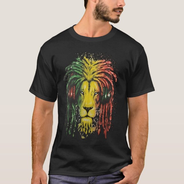 Camiseta Rasta Dreadlock Lion con auriculares (Anverso)