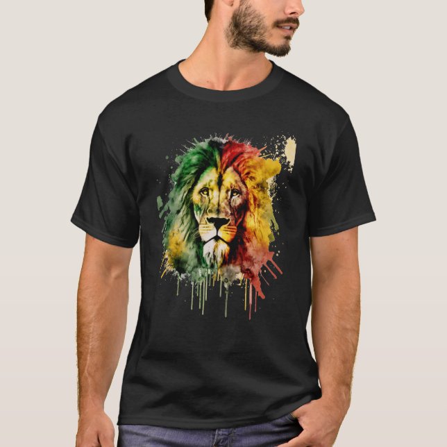 Camiseta Rasta Lion Rastafari Watercolor Reggae & Jamaica V (Anverso)