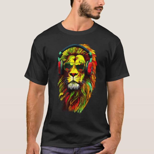Camiseta Rasta Lion Stylish Rastafari Reggae & Jamaica Vibe (Anverso)