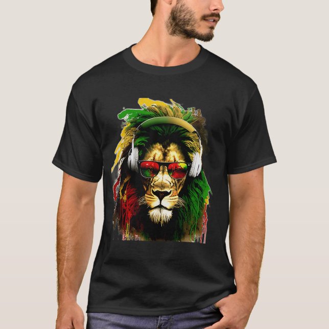 Camiseta Rasta Lion Stylish Rastafari Reggae & Jamaica Vibe (Anverso)