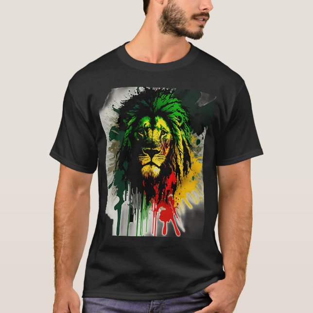 Camiseta Rasta Lion Stylish Rastafari Watercolor Paint Regg (Anverso)