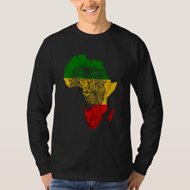 Camiseta Rasta Reggae Africa Mapa de León Rastafari Raíces  (Anverso)