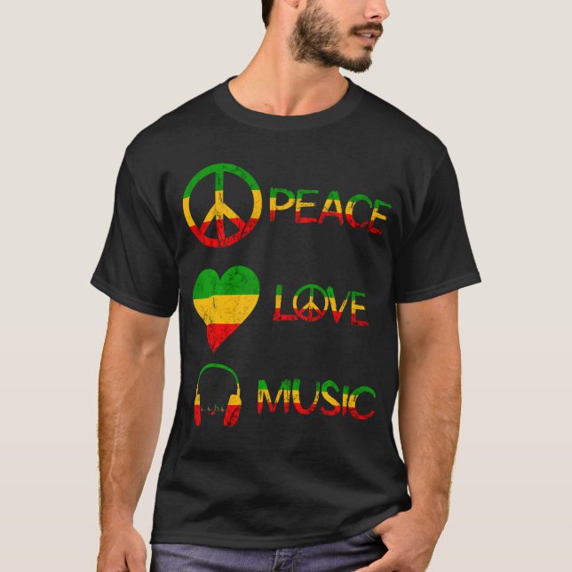 Camiseta Rasta Reggae Ama la Paz Música Rastafari Raíces (Anverso)