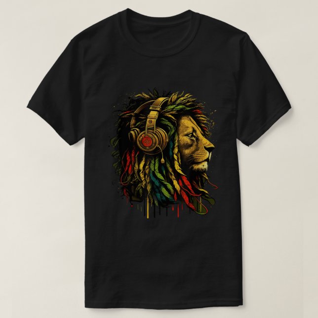 Camiseta Rasta Reggae Lion With Headphones Art (Diseño del anverso)