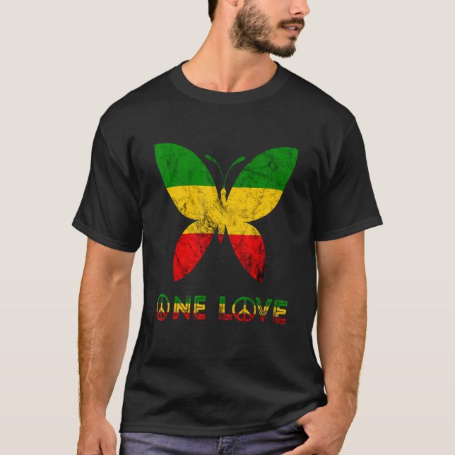 Camiseta Rasta Reggae Mariposa Hippie Inspira Bug One Love (Anverso)
