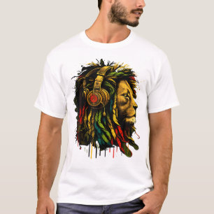 Camiseta Rasta Reggae Music Auriculares León del Orgullo Ja