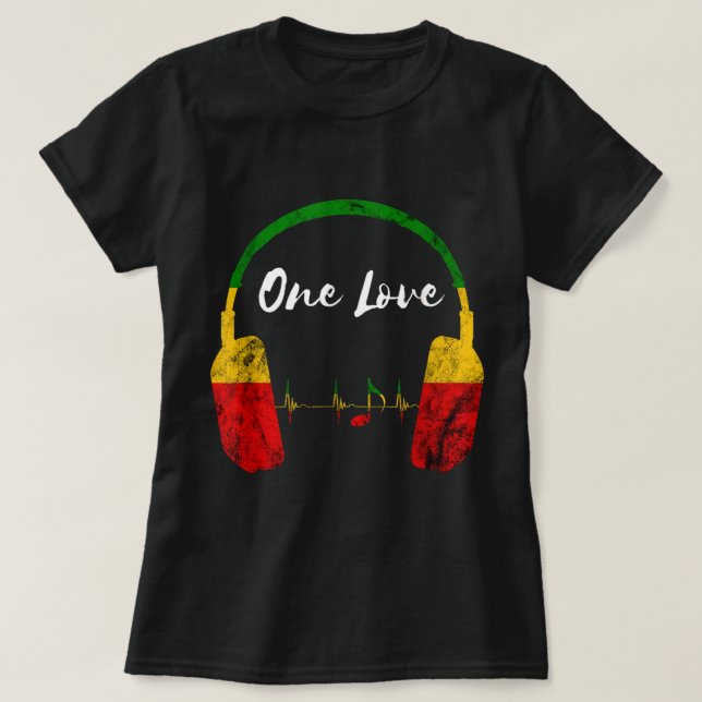 Camiseta Rasta Reggae Music Auriculares Orgullo Jamaiquino  (Diseño del anverso)