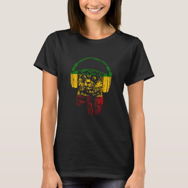 Camiseta Rasta Reggae Music Auriculares Suricat Rastafari M (Anverso)