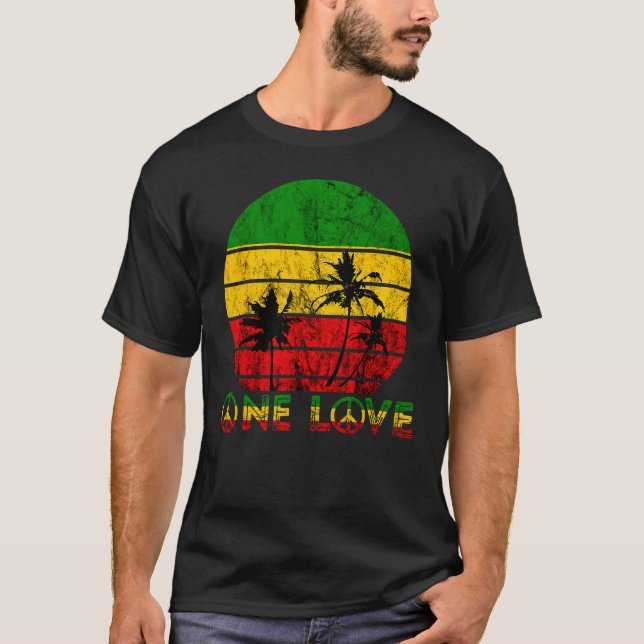 Camiseta Rasta Reggae One Love Retro Vintage Sunset Jamaica (Anverso)