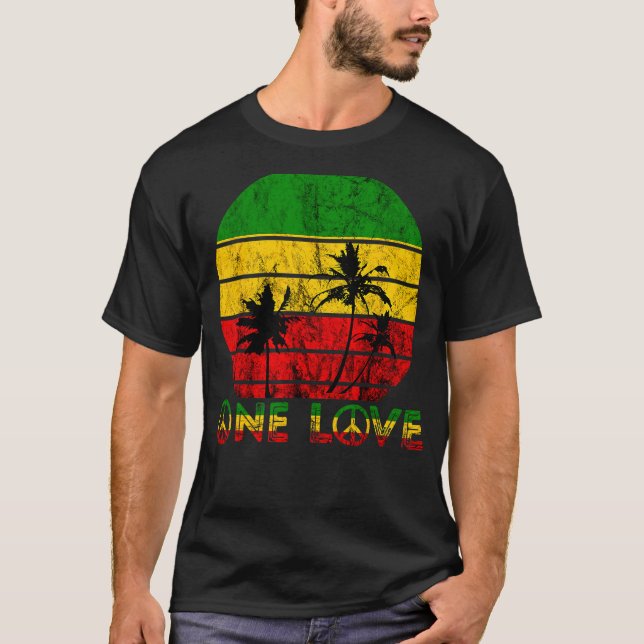 Camiseta Rasta Reggae One Love Retro Vintage Sunset Jamaica (Anverso)