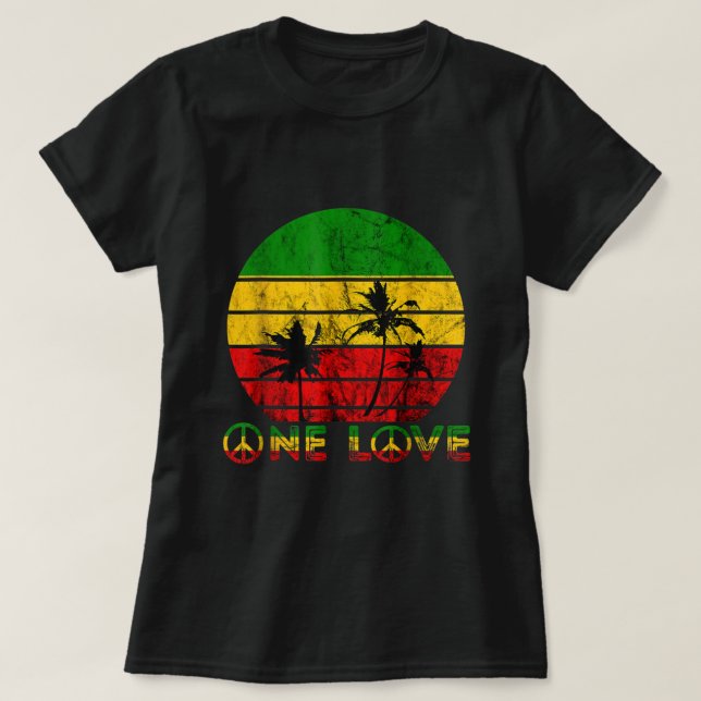 Camiseta Rasta Reggae One Love Retro Vintage Sunset Jamaica (Diseño del anverso)