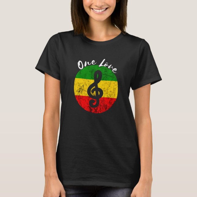Camiseta Rasta Reggae Rastafari Raots Music Note One Love H (Anverso)