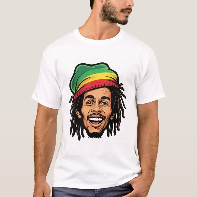 Camiseta Rasta Roots & Ritmos Reggae - Icónico Bob Marley (Anverso)