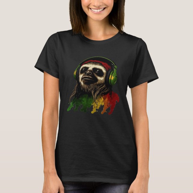 Camiseta Rasta Sloth Stylish Rastafari Reggae & Jamaica Vib (Anverso)