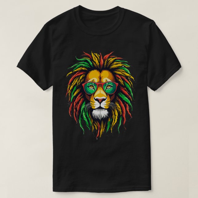 Camiseta Rastafari rasta reggae lentes de sol de león 2 (Diseño del anverso)
