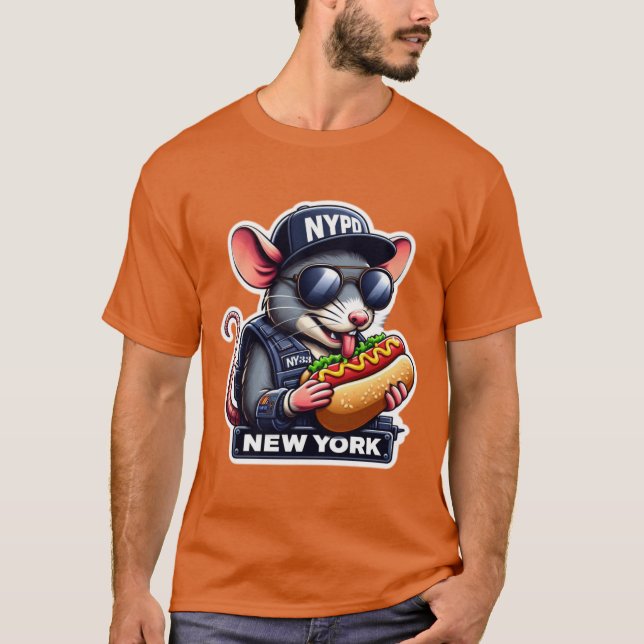 CAMISETA RAT NYC COMIENDO UN PERRO CALIENTE 9 (Anverso)