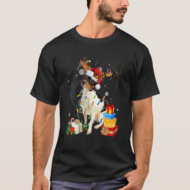 Camiseta Rat Terrier Christmas Tree Light Pajama Dog Xmas (Anverso)