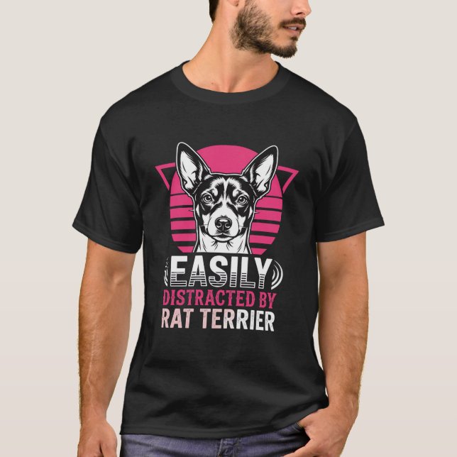 Camiseta Rat Terrier Fácilmente Distraído Perro Retro (Anverso)