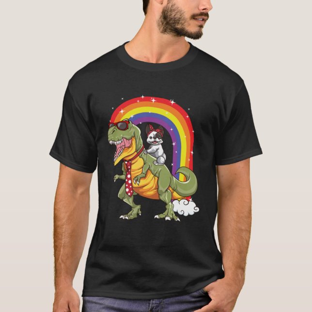 Camiseta Rat Terrier montando Rex Dinosaur Dog Niños Chicas (Anverso)