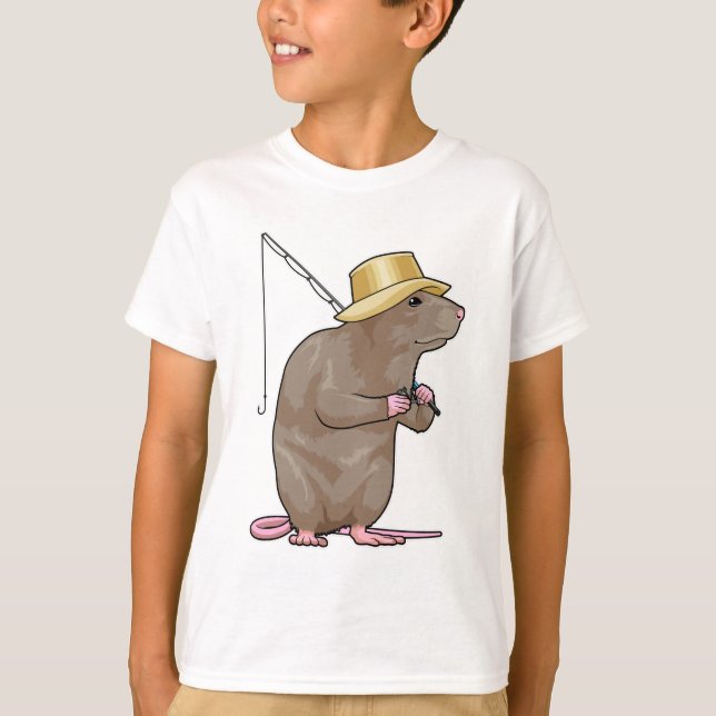 Camiseta Rata en la pesca con barra de pesca (Anverso)