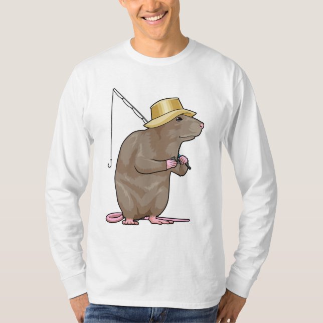Camiseta Rata en la pesca con barra de pesca (Anverso)