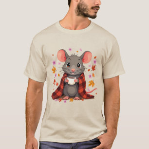 Camiseta Rata o Ratón Acogedor en Sudadera de Café de Otoño