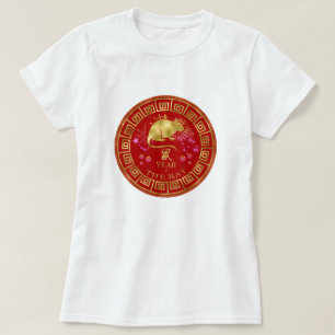 Camiseta Rata zodiaca china roja/dorada ID542