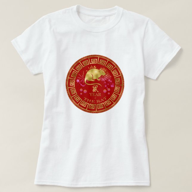 Camiseta Rata zodiaca china roja/dorada ID542 (Diseño del anverso)